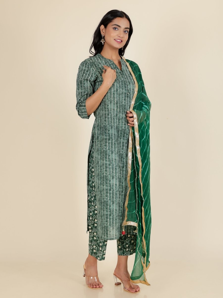 Aramya Straight Soft Cotton Striped Print Women's Kurta - Green | Grocsy