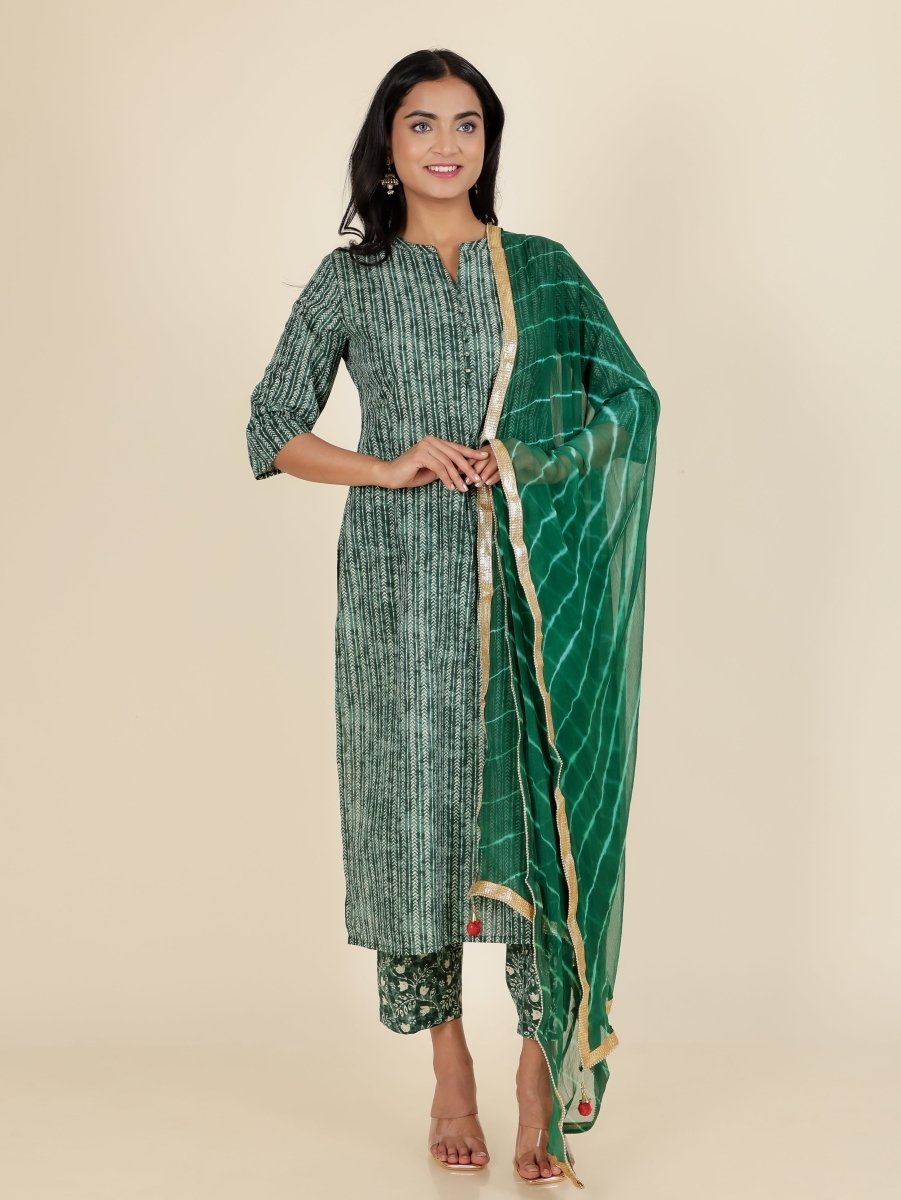 Aramya Straight Soft Cotton Striped Print Women's Kurta - Green | Grocsy