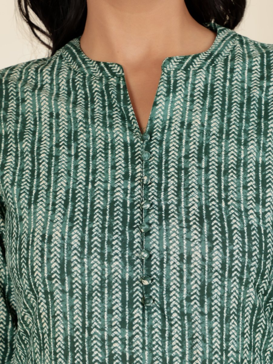 Aramya Straight Soft Cotton Striped Print Women's Kurta - Green | Grocsy