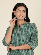 Aramya Straight Soft Cotton Striped Print Women's Kurta - Green | Grocsy