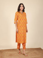Aramya Straight Soft Cotton Geometric Print Women's Kurta - Yellow | Grocsy
