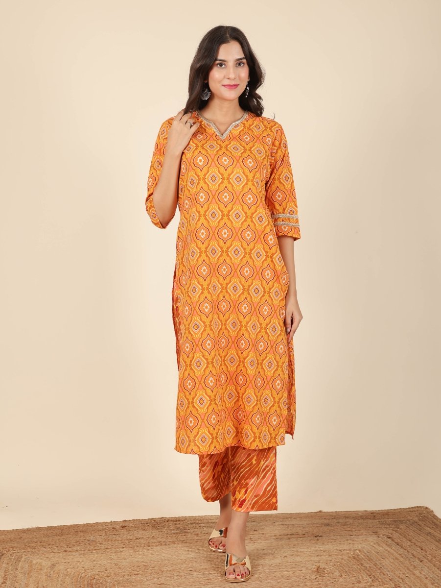 Aramya Straight Soft Cotton Geometric Print Women's Kurta - Yellow | Grocsy