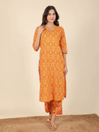 Aramya Straight Soft Cotton Geometric Print Women's Kurta - Yellow | Grocsy