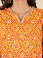 Aramya Straight Soft Cotton Geometric Print Women's Kurta - Yellow | Grocsy
