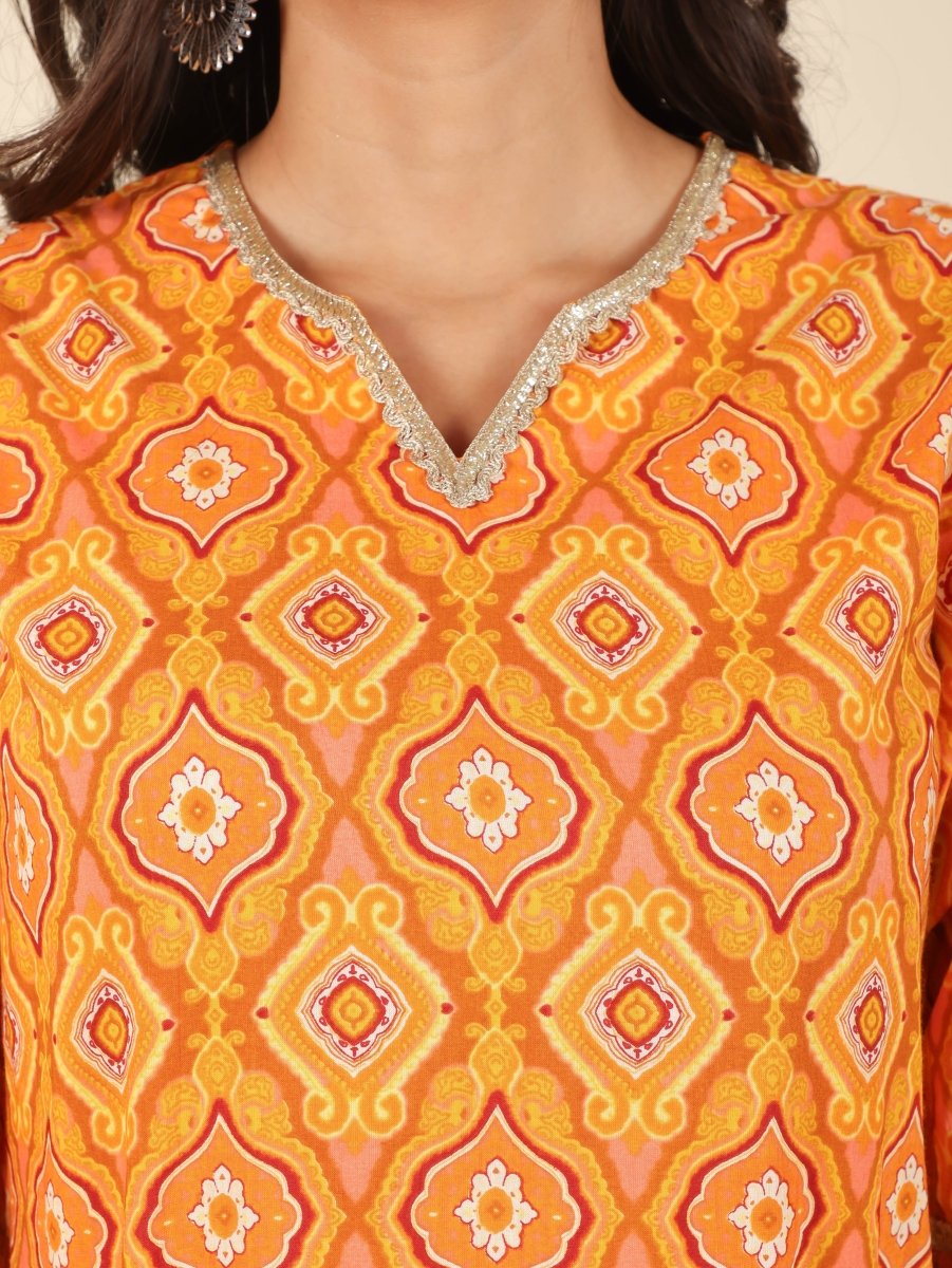 Aramya Straight Soft Cotton Geometric Print Women's Kurta - Yellow | Grocsy