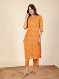 Aramya Straight Soft Cotton Geometric Print Women's Kurta - Yellow | Grocsy