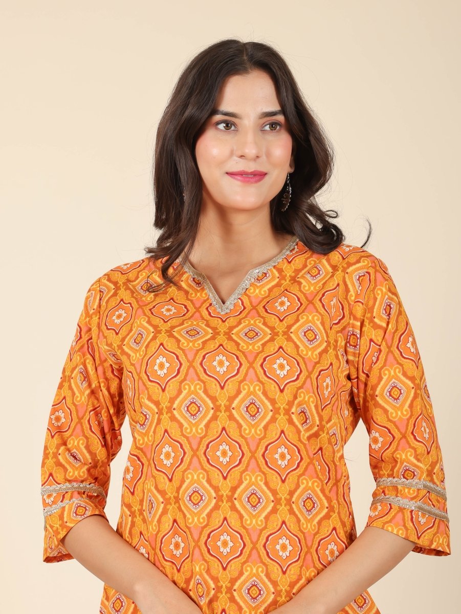 Aramya Straight Soft Cotton Geometric Print Women's Kurta - Yellow | Grocsy