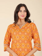 Aramya Straight Soft Cotton Geometric Print Women's Kurta - Yellow | Grocsy