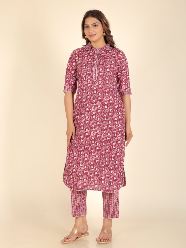 Aramya Pathani Soft Cotton Floral Print Women's Kurta - Purple | Grocsy