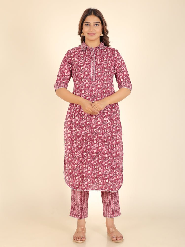 Aramya Pathani Soft Cotton Floral Print Women's Kurta - Purple | Grocsy