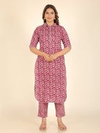 Aramya Pathani Soft Cotton Floral Print Women's Kurta - Purple | Grocsy