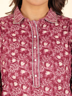 Aramya Pathani Soft Cotton Floral Print Women's Kurta - Purple | Grocsy