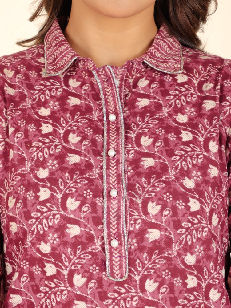 Aramya Pathani Soft Cotton Floral Print Women's Kurta - Purple | Grocsy