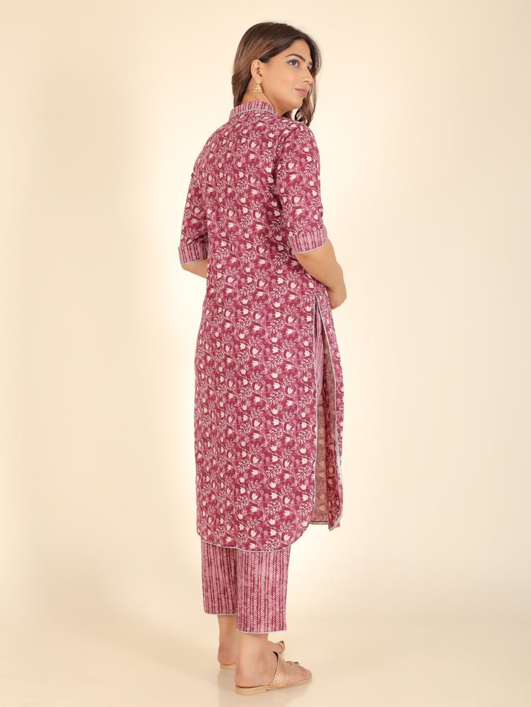 Aramya Pathani Soft Cotton Floral Print Women's Kurta - Purple | Grocsy