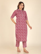 Aramya Pathani Soft Cotton Floral Print Women's Kurta - Purple | Grocsy