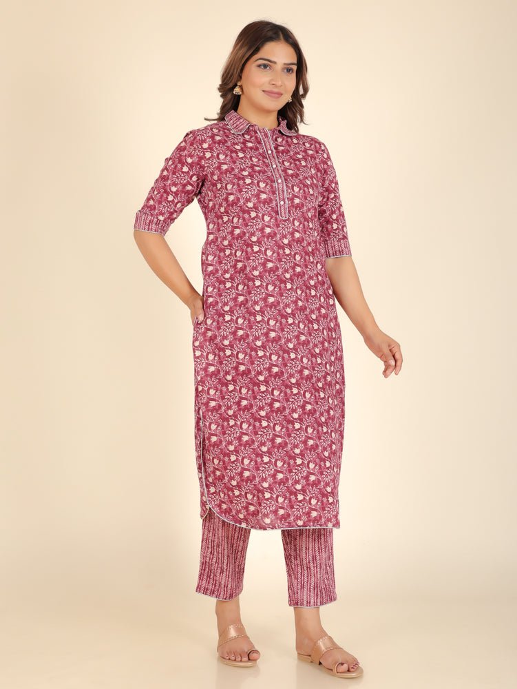 Aramya Pathani Soft Cotton Floral Print Women's Kurta - Purple | Grocsy