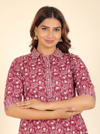 Aramya Pathani Soft Cotton Floral Print Women's Kurta - Purple | Grocsy