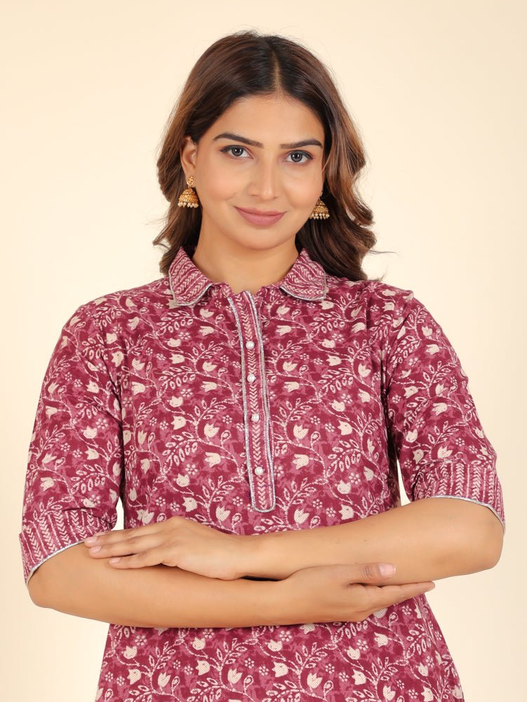Aramya Pathani Soft Cotton Floral Print Women's Kurta - Purple | Grocsy