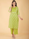 Aramya Straight Soft Cotton Geometric Print Women's Kurta - Green | Grocsy