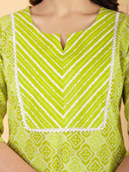 Aramya Straight Soft Cotton Geometric Print Women's Kurta - Green | Grocsy