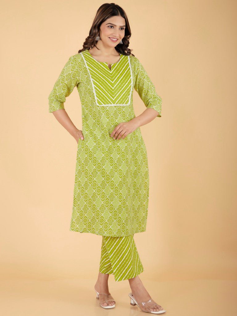 Aramya Straight Soft Cotton Bandhani Print Women's Kurta - Green | Grocsy