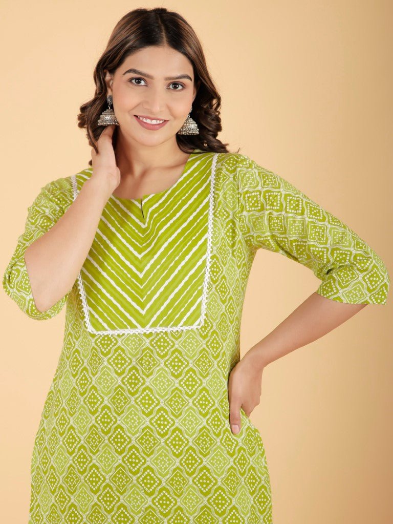 Aramya Straight Soft Cotton Geometric Print Women's Kurta - Green | Grocsy