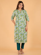 Aramya Straight Soft Cotton Floral Print Women's Kurta Set - Green | Grocsy