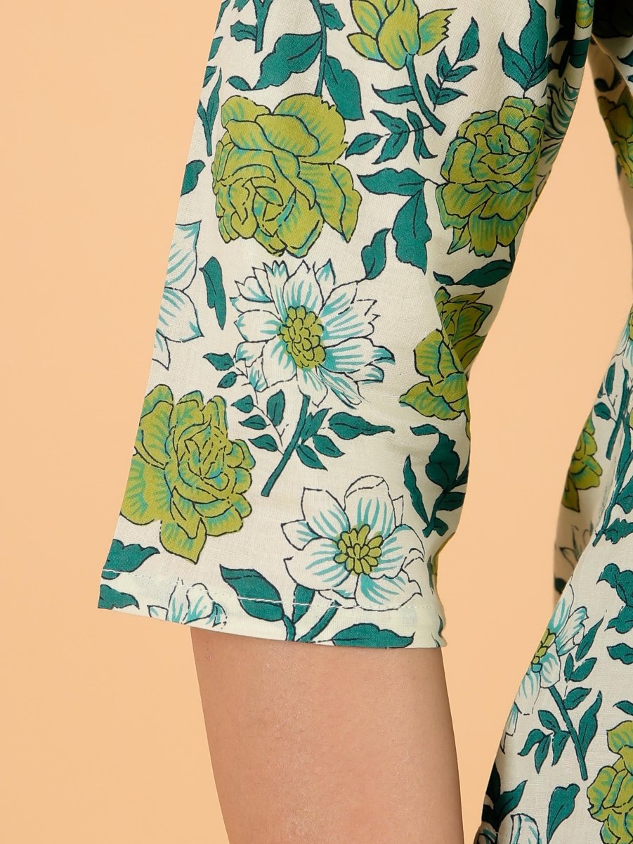Aramya Straight Soft Cotton Floral Print Women's Kurta - Green | Grocsy
