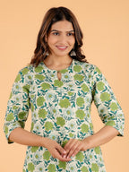Aramya Straight Soft Cotton Floral Print Women's Kurta - Green | Grocsy