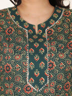 Aramya Straight Soft Cotton Floral Print Women's Kurta - Green | Grocsy
