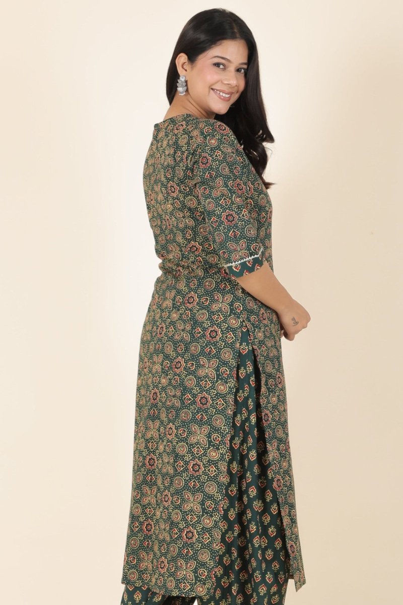 Aramya Straight Soft Cotton Floral Print Women's Kurta - Green | Grocsy