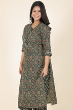 Aramya Straight Soft Cotton Floral Print Women's Kurta - Green | Grocsy