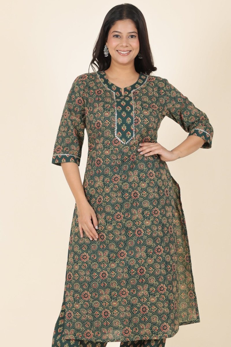 Aramya Straight Soft Cotton Floral Print Women's Kurta - Green | Grocsy