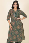 Aramya Straight Soft Cotton Floral Print Women's Kurta - Green | Grocsy