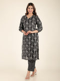 Aramya Straight Soft Cotton Ikat Print Women's Kurta - Black | Grocsy