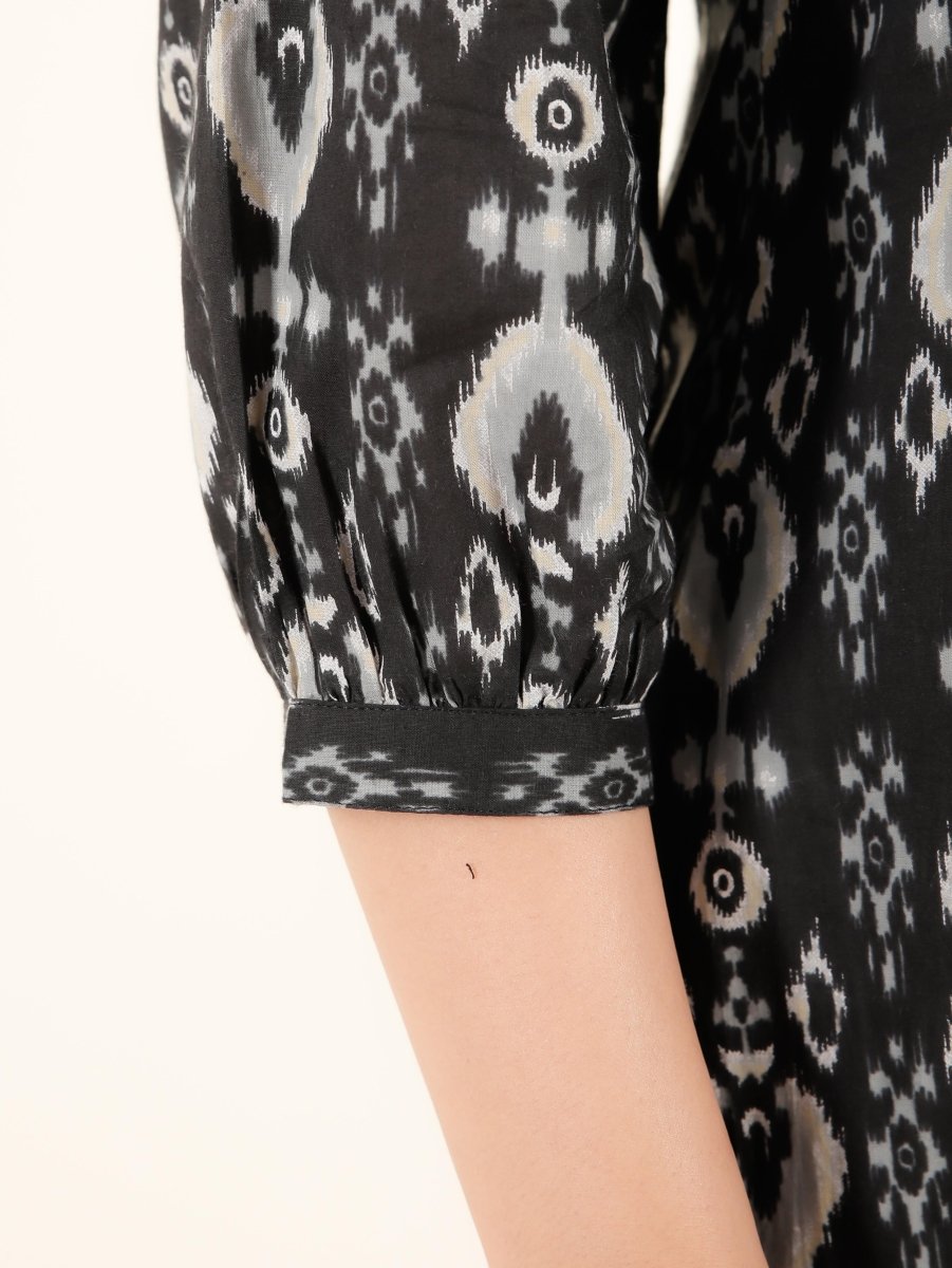 Aramya Straight Soft Cotton Ikat Print Women's Kurta - Black | Grocsy