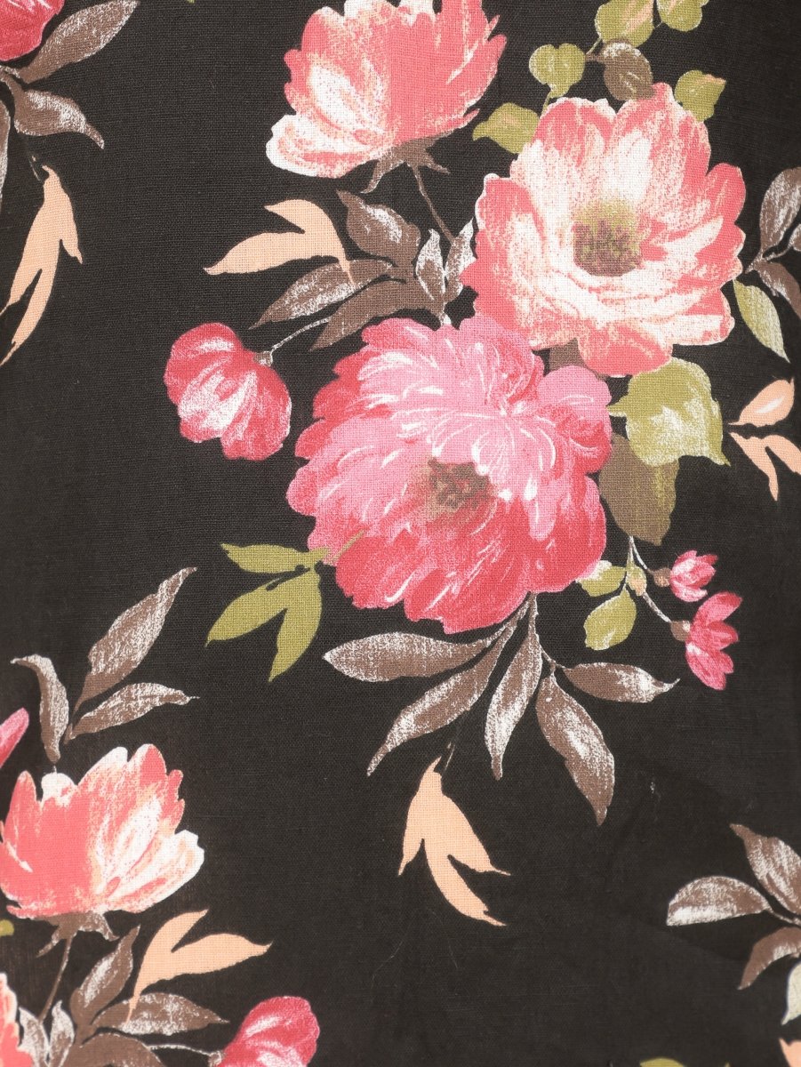 Aramya Straight Linen Cotton Floral Print Women's Kurta - Black | Grocsy