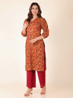 Aramya Straight Soft Cotton Floral Print Women's Kurta - Yellow | Grocsy