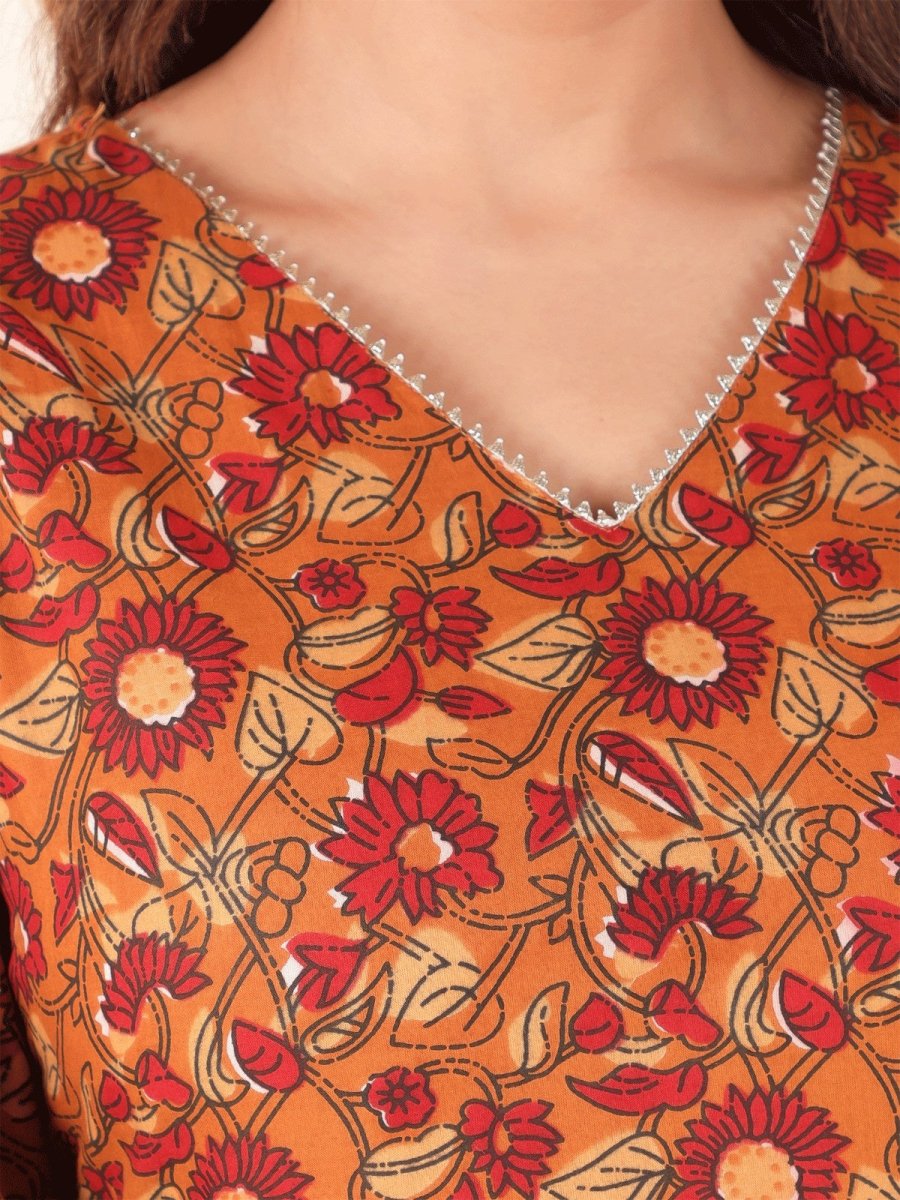 Aramya Straight Soft Cotton Floral Print Women's Kurta - Yellow | Grocsy