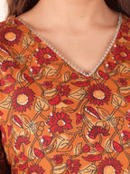 Aramya Straight Soft Cotton Floral Print Women's Kurta - Yellow | Grocsy