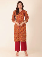Aramya Straight Soft Cotton Floral Print Women's Kurta - Yellow | Grocsy