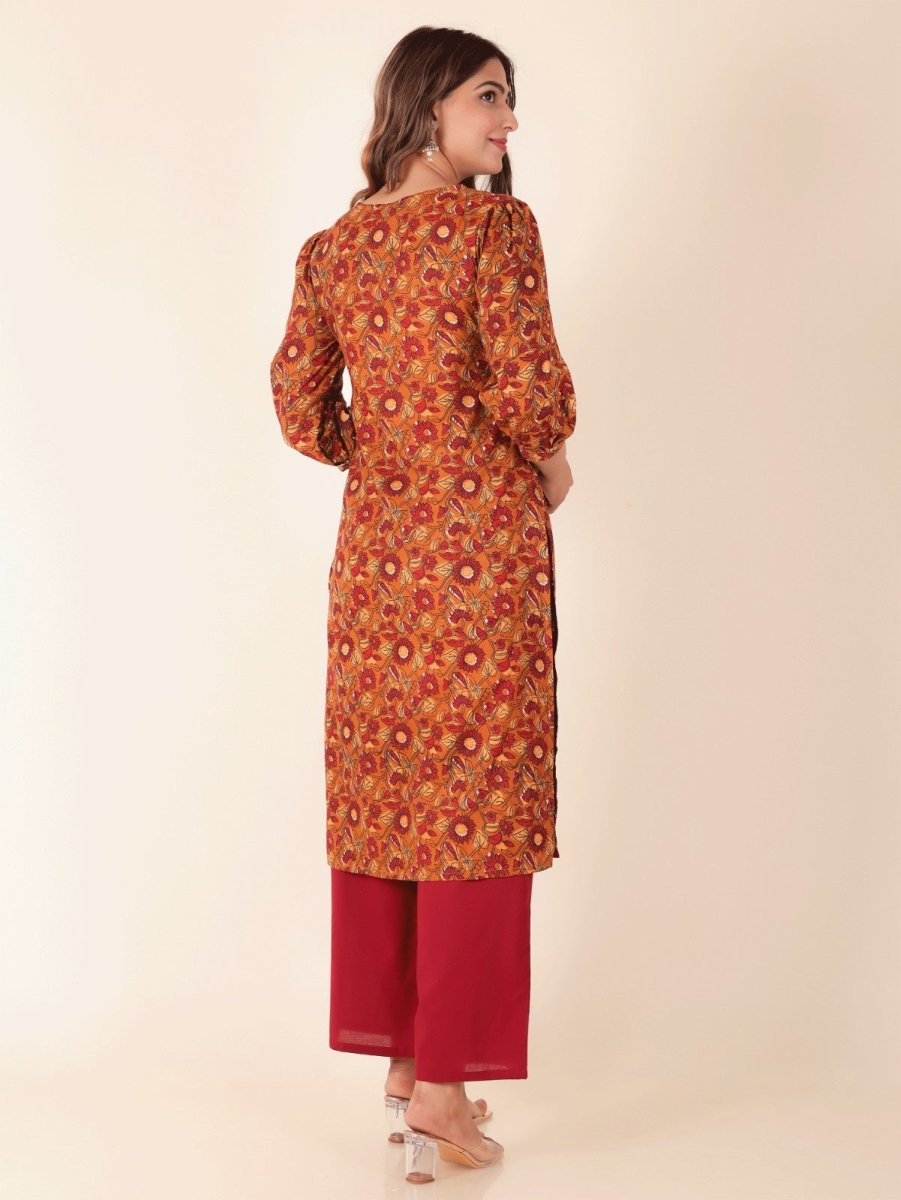 Aramya Straight Soft Cotton Floral Print Women's Kurta - Yellow | Grocsy
