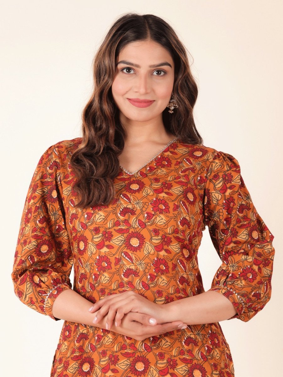 Aramya Straight Soft Cotton Floral Print Women's Kurta - Yellow | Grocsy