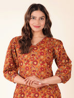 Aramya Straight Soft Cotton Floral Print Women's Kurta - Yellow | Grocsy