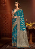 Blue Silk Ethnic Motif Woven Design Saree with Unstitched Blouse Piece - Aachal | Grocsy