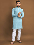 Traditional Men's Kurta Payjama Sets by Infinity Export - Sky Blue | Grocsy