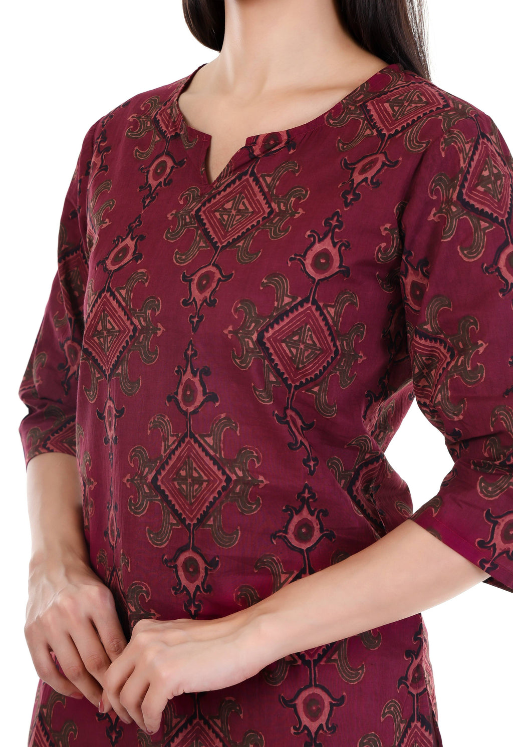 Jaitra Apparels Women Printed Pure Cotton Straight Kurta (Wine) | Grocsy