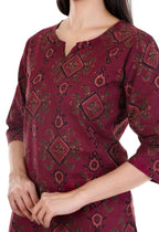 Jaitra Apparels Women Printed Pure Cotton Straight Kurta (Wine) | Grocsy
