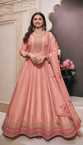 Anaita Peach Embroidered Work Silk Stitched Anarkali suit | Grocsy