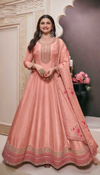 Anaita Peach Embroidered Work Silk Stitched Anarkali suit | Grocsy
